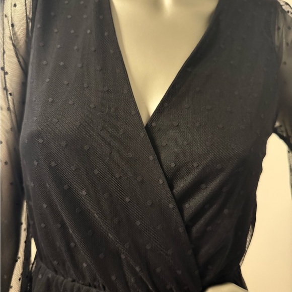 Allison & Kelly Black Polka Dot Sheer Mini Long Sleeve whimsigoth Dress - Picture 9 of 9
